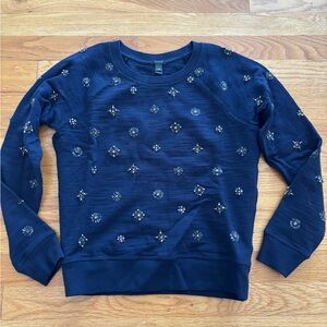 JCrew Navy Blue Beaded/Sequin Sweatshirt Size XXS
